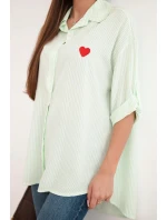 Dámská viskózová košile s krajkovými rukávy a límečkem béžová