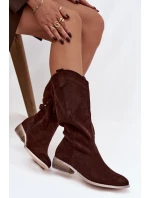 Kozaki Kovbojky Na Nízkém Podpatku Z Eko Semiše Čokoládové Cherrie Kozaki Kovbojky Na Nízkém Podpatku Z Eko Semiše Čokoládové Cherrie