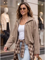 Dámská krátká béžová kordová bunda FashionStreet TY6020 Dámská krátká béžová kordová bunda FashionStreet TY6020