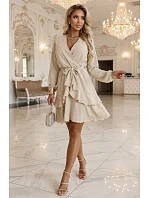 671-1 Smyslné mini šaty s obálkovým výstřihem - béžové