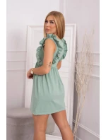 Šaty s volánky na bocích tmavě mátové barvy