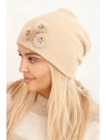 Dámská čepice s ozdobnými kožešinovými květy elegantní camelová