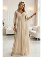 Dlouhé lehké třpytivé šaty 655-4  béžové - Numoco