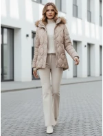 Dámská zimní bunda LUMORE s prošívanou kapucí béžová FashionStreet TY5011 Dámská zimní bunda LUMORE s prošívanou kapucí béžová FashionStreet TY5011