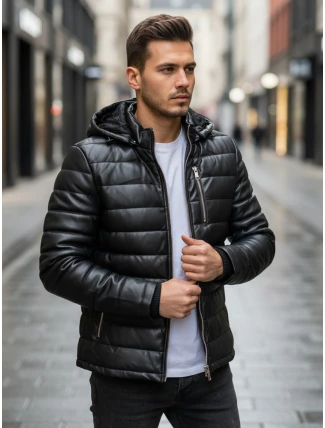 Pánská zimní prošívaná kožená bunda černá FashionStreet TX5116