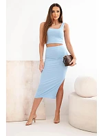 Dámský komplet top a žebrovaná sukně modrý