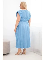 Dámské šaty Plus Size viskózové plisované s vázáním modrá