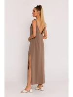 M791 Maxi šaty s hlubokým výstřihem do V - kakao