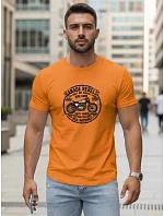 Pánské bavlněné tričko s potiskem motorky oranžové FashionStreet NX5007R