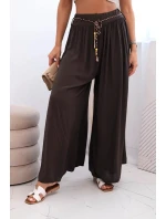 Dámské kalhoty z viskózy se širokými nohavicemi hnědý Dámské kalhoty z viskózy se širokými nohavicemi hnědý