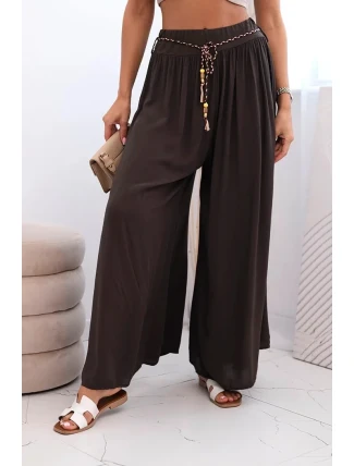 Dámské kalhoty z viskózy se širokými nohavicemi hnědý Dámské kalhoty z viskózy se širokými nohavicemi hnědý