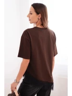 Dámská asymetrická bavlněná blůza s krajkou dole hnědá