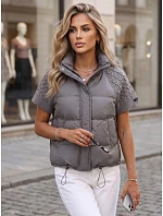 Krátká dámská prošívaná péřová vesta, šedá, FashionStreet TY5926