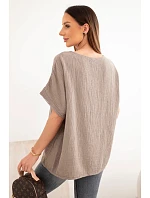 Dámská bavlněná mušelínová oversize halenka s výstřihem do V a s krajkou fango Dámská bavlněná mušelínová oversize halenka s výstřihem do V a s krajkou fango