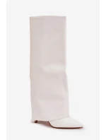 Zateplené kozačky na jehlovém podpatku s ohrnutým svrškem bílé Tamonia Zateplené kozačky na jehlovém podpatku s ohrnutým svrškem bílé Tamonia