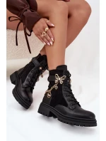 Dámské Pracovní Boty Zateplené Se Zlatým Řetězem A Přívěsky Černé Vessara