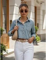 Krátká dámská džínová košile s dlouhým rukávem FashionStreet TY5692