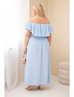 Dámské šaty Plus Size s volánem a elastickým pasem modré Dámské šaty Plus Size s volánem a elastickým pasem modré