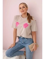 Bavlněná halenka s květinovým potiskem béžový Bavlněná halenka s květinovým potiskem béžový