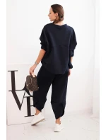 Dámská tepláková souprava z silnějšího materiálu se širokými nohavicemi granátová