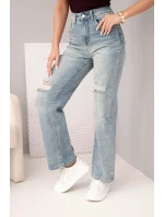 Dámské kalhoty se širokou nohavicí a odřeninami džínové