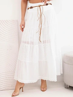 Dámská maxi bavlněná sukně s ažurovou výšivkou a elastickým pasem bílá