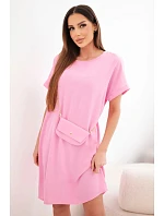 Dámské šaty s krátkým rukávem a kabelkou na řetízku bonbónově růžová Dámské šaty s krátkým rukávem a kabelkou na řetízku bonbónově růžová