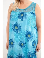 Dámské šaty Plus Size z viskózy s květinovým vzorem a krajkovým výstřihem tyrkysová