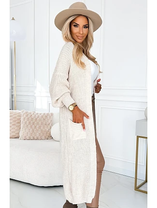 Svetr Cardigan s kapsami 627-1 béžový - Numoco Svetr Cardigan s kapsami 627-1 béžový - Numoco