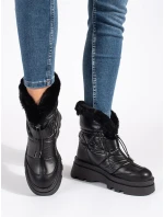 Módní dámské černé sněhule platforma Módní dámské černé sněhule platforma