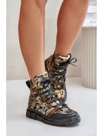 Kožené Ploché Šněrovací Boty Maciejka 06158-25 Zlaté