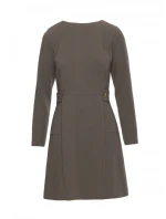 S419 Šaty s ozdobnými knoflíky v pase - khaki barva S419 Šaty s ozdobnými knoflíky v pase - khaki barva