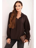 Dámská blůza z viskózy tmavě hnědá - FPrice