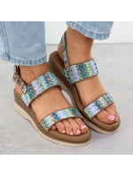 Dámské sandály na podpatku modré pletené Potocki 45302