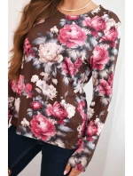 Dámská halenka z viskózy s květinami a dlouhým rukávem čokoládová Dámská halenka z viskózy s květinami a dlouhým rukávem čokoládová