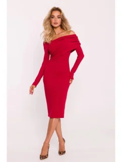 Asymetrické šaty s výstřihem M820 červené - Moe