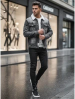 Pánská zateplená džínová bunda s ovčí kůží černá FashionStreet TX4230z