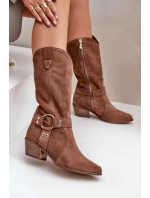 Zazoo 3669 Semišové Kozačky Cowboy Dámské Do Poloviny Lýtek Hnědé