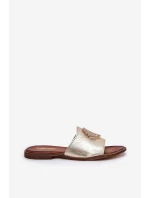 Zazoo 2938 Kožené Pantofle Na Plochém Podpatku S Ozdobou Zlaté