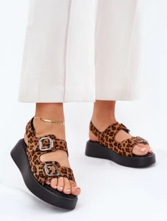 Dámské Sandály Na Platformě A Kotníku S Přezkami Leopardí Hnědé Genorre