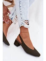 Materiálové dámské sandály na podpatku tmavě zelené Marcelle