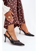 Dámské lakované lodičky s odkrytou patou a pásky Ravira – černé Dámské lakované lodičky s odkrytou patou a pásky Ravira – černé