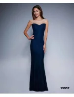 Dámské společenské šaty SOKY SOKA s perličkami a krajkou dlouhé tmavě modré - Tmavě modrá / XL - SOKY&SOKA