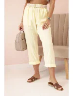 Dámské lněné kalhoty s bavlnou a páskem - žluté