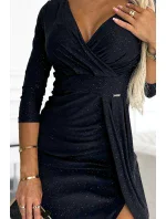 404-6 Třpytivé dlouhé šaty s výstřihem a rozparkem na nohou - ČERNÉ s třpytkami 404-6 Třpytivé dlouhé šaty s výstřihem a rozparkem na nohou - ČERNÉ s třpytkami