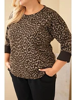 Dámská halenka Plus Size s leopardím vzorem s delším zadním dílem hnědá
