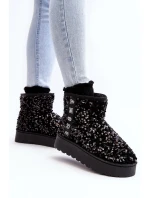 Dámské sněžné boty s platformou zdobenou třpytky černé Silmo