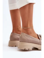 Dámské kožené mokasíny s ozdobou Laura Messi 2780 tmavě béžové