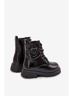 Dívčí členkové boty s teplou podšívkou s ozdobou LOVE Černé Rosaira Dívčí členkové boty s teplou podšívkou s ozdobou LOVE Černé Rosaira