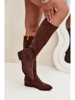 Dámské semišové kozačky na nízkém podpatku Eelin – hnědé